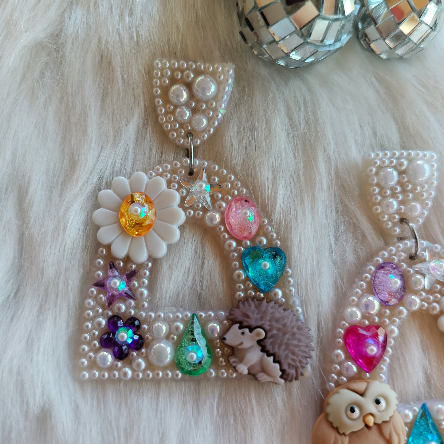 🦝Forest Friends, But Make It Sparkle, Forest Core Earrings, Bedazzled Pearl Earrings, Owl Earrings, Hedgehog Earrings, Whimsical Earrings, Pearl Statement Earrings 💖