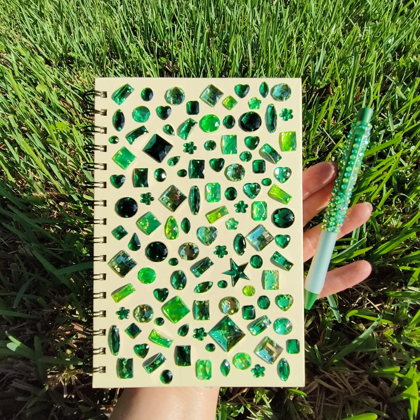 Emerald Forest Bedazzled Journal and Pen Set, Bedazzled Notebook, Bedazzled Pen, Sparkly Notebook, Bling Journal, Green Notebook, Green Journal, Green Bling Journal, Emerald Sparkly Notebook