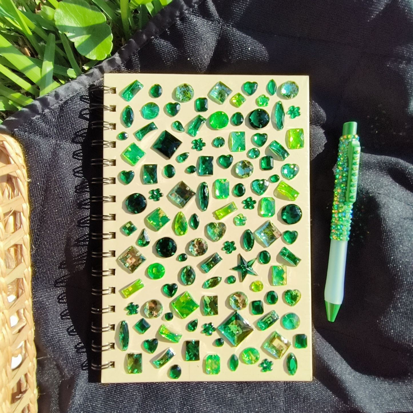 Emerald Forest Bedazzled Journal and Pen Set, Bedazzled Notebook, Bedazzled Pen, Sparkly Notebook, Bling Journal, Green Notebook, Green Journal, Green Bling Journal, Emerald Sparkly Notebook