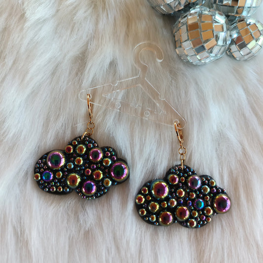 Moonless Night, Black is the Color of My True Love's Hair, Black Bedazzled Earrings, Black Cloud Earrings, Black Statement Earrings, Bedazzled Cloud Earrings