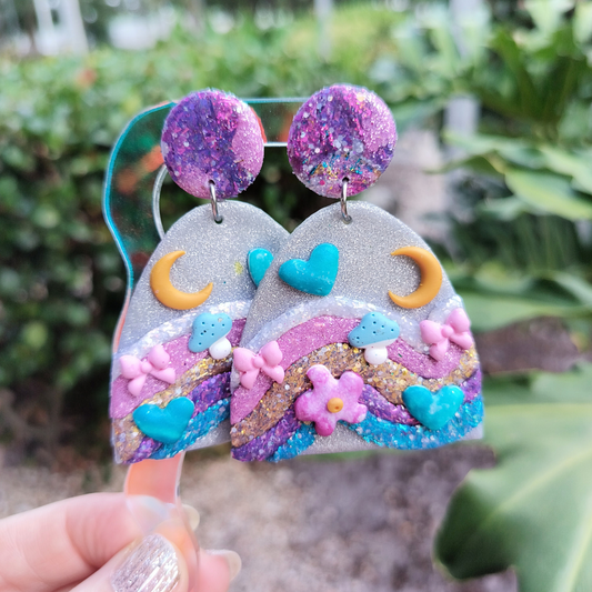 Fairycore Magic Mountain Earrings, Sparkle Clay Earrings, Dangle Sparkle Clay Earrings, Magical Sparkle Clay Earrings